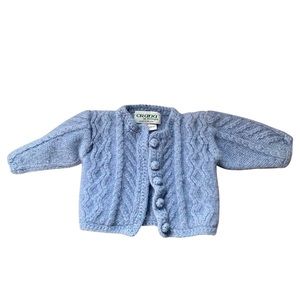 100% Wool Made in Ireland Periwinkle Blue Knit Infant Newborn Child Cardigan